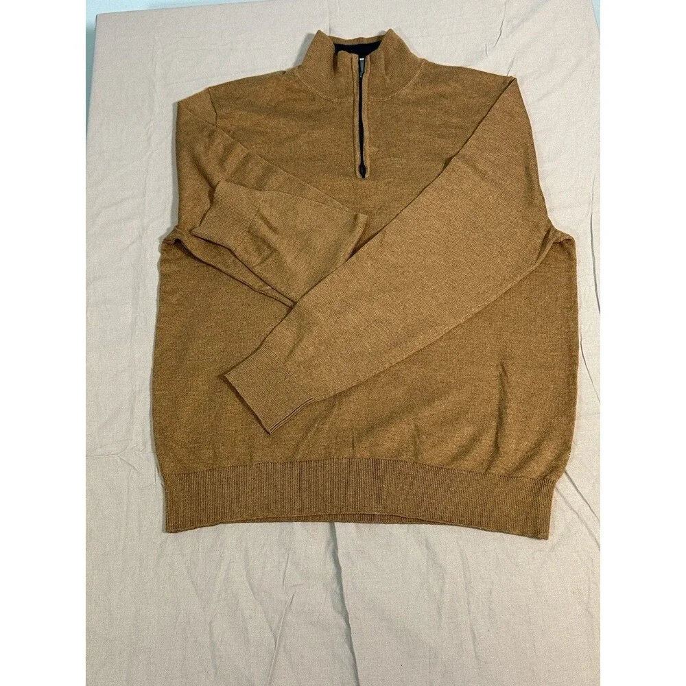 Nautica Navtech Men's Brown Knit 1/4 Zip Mock Neck Pullover Sweater M